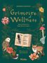 "Grimoire of Wellness: Natural Wisdom for Body, Mind, and Spirit." Illustration mit Blumen, Tieren und einem Buch., Buch