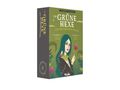 „Die GRÜNE HEXE und ihr geheimes Orakel“. Eine Frau mit grünem Haar, Vogel und Blume, Illustration auf einem Buchcover.