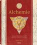 "Alchemie" steht groß in der Mitte. Unten: "Eine illustrierte Geschichte von Elixieren, Experimenten und der Geburt der modernen Wissenschaft". Illustration: Alchemiesymbole in einem Kreis., Buch