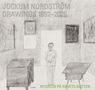 "Jockum Nordström, Drawings 1992–2025. Nyckeln på Havets Botten." Bleistiftzeichnung eines Raums mit Mann und Möbeln., Buch