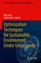 "Buchtitel: Optimization Techniques for Sustainable Environment Under Uncertainty. Oben rote und blaue Farbverläufe.", Buch