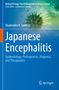 "Japanese Encephalitis: Epidemiology, Pathogenesis, Diagnosis, and Therapeutics." Grüne Virusillustrationen auf blauem Hintergrund., Buch