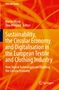 Titel: "Sustainability, the Circular Economy and Digitalisation in the European Textile and Clothing Industry". Hintergrund in Rot-Orange-Tönen., Buch