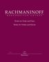 "RACHMANINOFF BÄRENREITER URTEXT. Works for Violin and Piano. Weinroter Hintergrund, schlicht und elegant.", Noten