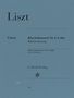 Auf blauem Hintergrund steht: "Liszt, Klavierkonzert Nr. 2 A-Dur, G. Henle Verlag"., Noten