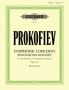 Text: oben "PROKOFIEV", großes Label "EDITION PETERS", "SYMPHONIC CONCERTO", Notenheft-Design, grüner dekorativer Rahmen., Noten