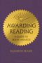 "Awarding Reading: A Guide to Book Awards" in gold auf lila Hintergrund. Autor: Elizabeth Fraser. Goldenes Emblem., Buch