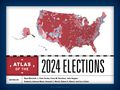 "Atlas of the 2024 Elections." Karte der USA in Rot- und Blautönen nach Regionen, darunter Namen der Herausgeber., Buch