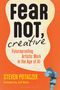 "Fear Not, Creative: Futureproofing Artistic Work in the Age of AI" in Großbuchstaben, orange und gelber Hintergrund.