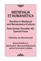 "MEDIEVALIA ET HUMANISTICA" auf rosa Hintergrund mit dekorativen Ornamenten oben und unten., Buch