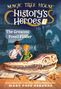 Titel: "The Greatest Fossil Finder." Ein Junge und ein Mädchen betrachten einen großen Dinosaurier-Schädel auf einem Tisch.