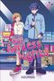 "Our Aimless Nights" vorne, ein Manga. Junge Frau lächelt Mann mit Besen an; Hintergrund mit Verkaufsregal.