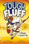 "Tough Fluff: A Sheep to Count On" zeigt ein Schaf mit Kopftuch und ein Eichhörnchen, die fröhlich auf einem Bauernhof herumspringen.