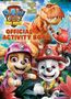 "PAW Patrol: The Dino Movie - Official Activity Book." Zwei fröhliche Hunde in Helmen, umgeben von Dinosauriern.