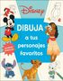 "Dibuja a tus personajes favoritos." Zeichenvorlagen von Disney-Figuren, darunter Mickey und andere animierte Charaktere.