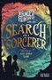 "Youngest Faircrest and the Search for a Sorcerer" Illustration: Kind, Schwein, mystische Landschaft, bunte Ränder, magische Symbole.