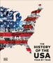 "The History of the USA Year by Year" steht rechts. Links US-Karte mit Flagge und historischen Fotos. Oben links kleines DK-Logo., Buch