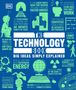 Texte: "THE TECHNOLOGY BOOK", "BIG IDEAS SIMPLY EXPLAINED", "THE WEB DOES NOT JUST CONNECT MACHINES, IT CONNECTS PEOPLE." Illustrationen von Technologie.