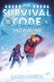 "The Survival Code: Snow Blind" in großen Buchstaben. Eine Illustration zeigt zwei Kinder im Schnee, warm angezogen mit Rucksäcken.