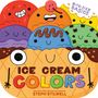 "Bite-Size Basics" und "Ice Cream Colors". Illustration von buntem Eis in Waffel mit freundlichen Gesichtern., Buch