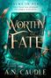 "Worthy of Fate" steht in großen Buchstaben auf einem verzierten, leuchtenden Buch. Federn schweben umher., Buch