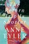 "The Return Trip Is Shorter," ein Roman von Anne Tyler. Bunter Stil zeigt eine Person in Badekleidung am Pool.