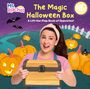 „The Magic Halloween Box“, „A Lift-the-Flap Book of Opposites!“. Frau mit Schatztruhe, Kürbisse, Fledermäuse, hellen Mond.