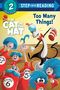 „THE CAT IN THE HAT“, „Too Many Things!“. Eine Zeichnung mit einer Katze in Fliege, rotem Hut und blauen Figuren., Buch
