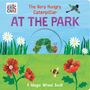 "THE VERY HUNGRY CATERPILLAR AT THE PARK. A Magic Wheel Book." Illustration mit Raupe, Blumen, Biene und Vogel., Buch