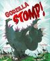„GODZILLA STOMP!“ in roten Buchstaben. Illustration: Ein gigantischer Dinosaurier tritt auf eine Stadt., Buch