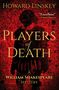 "Players of Death: A William Shakespeare Mystery" von Howard Linskey. Dunkle Silhouette vor rotem Hintergrund.