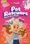 "Pet Rescuers: Bunny Breakout!" Oben das LEGO Friends Logo. Ein Mädchen mit Kaninchen und fröhlichen Farben.