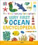 „The Very Hungry Caterpillar‘s Very First Ocean Encyclopedia“; Illustration mit Meeresmotiven: Seepferdchen, Delfin, Leuchtturm.