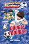 Text: "Captain Tsubasa", "Volume 6", "Double Trouble!", "Yoichi Takahashi". Illustration von Fußballspielern in Aktion., Buch
