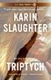 „Watch Will Trent on ABC. #1 New York Times Bestselling Author. Karin Slaughter. See how it all started... Triptych.“ Hintergrund: Ein Gesicht hinter hellem Licht., Buch