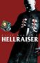 "CLIVE BARKER'S HELLRAISER" in weißem Text vor rotem Hintergrund. Eine Figur hält einen verzierten Würfel., Buch