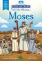 READ AND LEARN. Tell Me About... Moses. Gruppe von Menschen, Moses mit Stab zeigt nach vorne, Frau mit Tamburin.