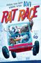 Text: "Newbery Medal-Award Winning Author Avi" und "RAT RACE". Illustration von Ratten in einem springenden Fahrzeug., Buch