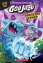Texte: "INCLUDES GOO JITZU TRADING CARDS!", "AN ORIGINAL CHAPTER BOOK", "GOO JITZU", "GOO CLONE CHAOS!", "SCHOLASTIC". 

Illustration mit einem kämpfenden Hai und Monster., Buch