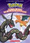 „Pokémon: Battle with the Black Rayquaza“. Zwei große, bunte Drachen stehen einander gegenüber. Logo oben, Verlag "Scholastic".