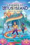 "Legends of Lotus Island: Temple of Secrets." Zwei Figuren mit einem goldenen Drachen in einer fantasievollen Umgebung.