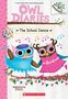 "OWL DIARIES: The School Dance" steht oben. Zwei bunte, fröhliche Eulen in Tanzkleidung; Musiknoten und Girlanden schmücken die Szene.