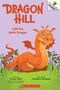 Der Text lautet: "DRAGON HILL, Cliff the Earth Dragon". Ein lachender oranger Drache mit Flügeln zwischen Blumen.
