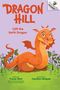 Text: "Dragon Hill", "Cliff the Earth Dragon". Illustration eines fröhlichen, orangefarbenen Drachens auf einer Blumenwiese.