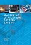 „Mastering Lithium-Ion Battery Safety“. Vier Bilder mit Batteriekomponenten und -tests, blauer Hintergrund mit Würfeln.