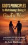 Text: "GOD'S PRINCIPLES to Matrimony: Doing it God's Way." Paar hält Hände bei Sonnenuntergang am Strand.