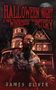 Text: "Halloween Night at the Whorehouse by the Cemetery" und "James Oliver". Eine Comic-Zombie-Gestalt vor einem Spukhaus.