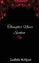 "Thoughts Never Spoken" in eleganter Schrift, darunter rote verschlungene Herzen, oben rote florale Muster, Name: IsaBelle McAlpine.