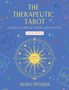 "THE THERAPEUTIC TAROT" in gelber Schrift auf blauem Hintergrund, mit einem stilisierten Sonnenmotiv in der Mitte., Buch