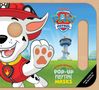 „PAW Patrol“ Logo und „Matthew Reinhart's Pop-Up Playtime Masks“ sind zu sehen. Ein fröhlicher animierter Hund mit Feuerwehrhelm.